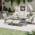 7-Piece Aluminum Patio Conversation Set, 3-Seat Outdoor Couch with Ottomans , 2 Swivel Chairsand Coffee Table