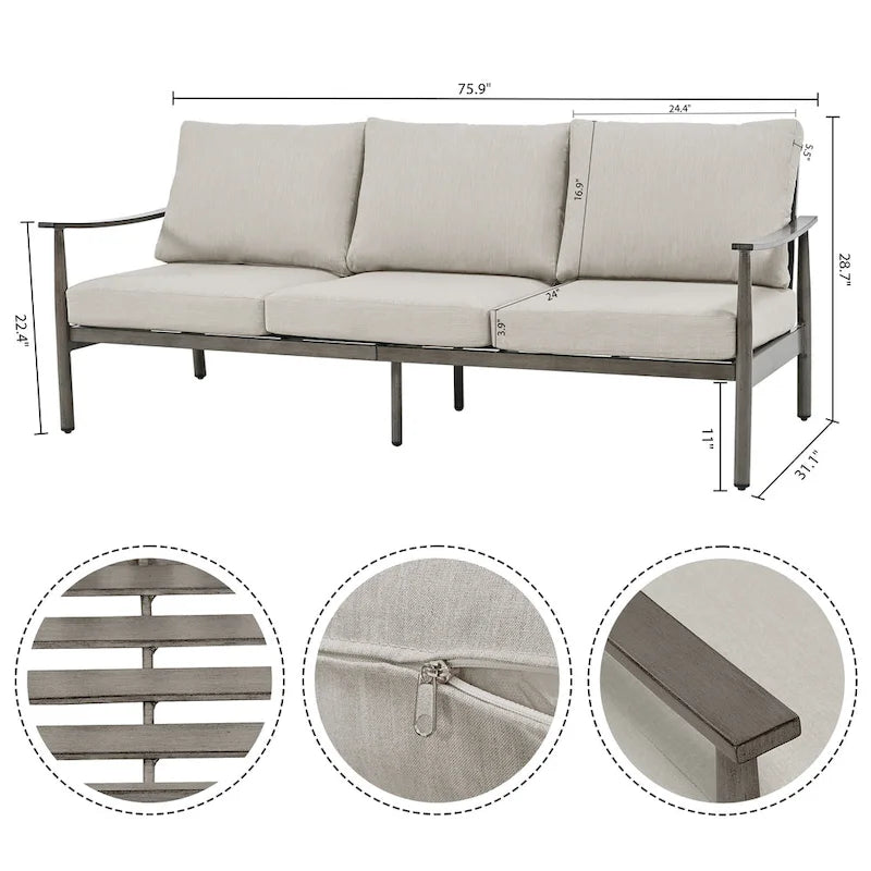 7-Piece Aluminum Patio Conversation Set, 3-Seat Outdoor Couch with Ottomans , 2 Swivel Chairsand Coffee Table