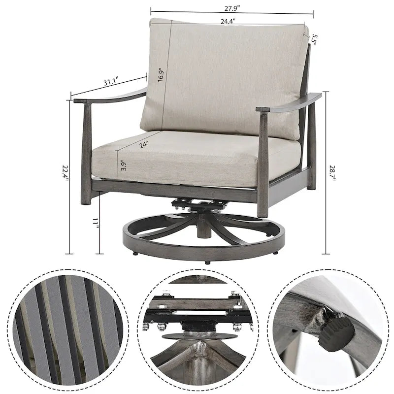 7-Piece Aluminum Patio Conversation Set, 3-Seat Outdoor Couch with Ottomans , 2 Swivel Chairsand Coffee Table
