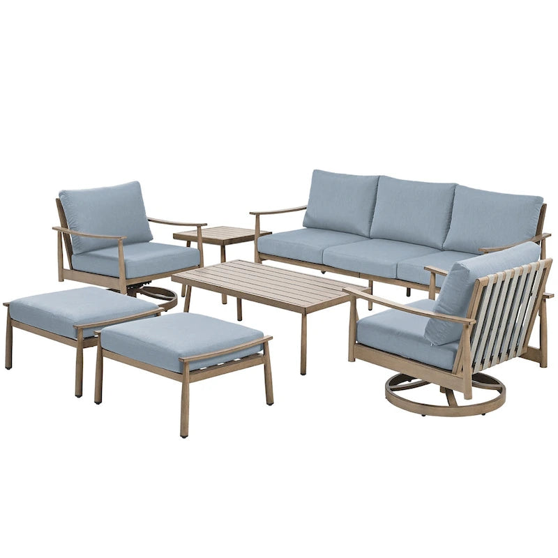 7-Piece Aluminum Patio Conversation Set, 3-Seat Outdoor Couch with Ottomans , 2 Swivel Chairsand Coffee Table