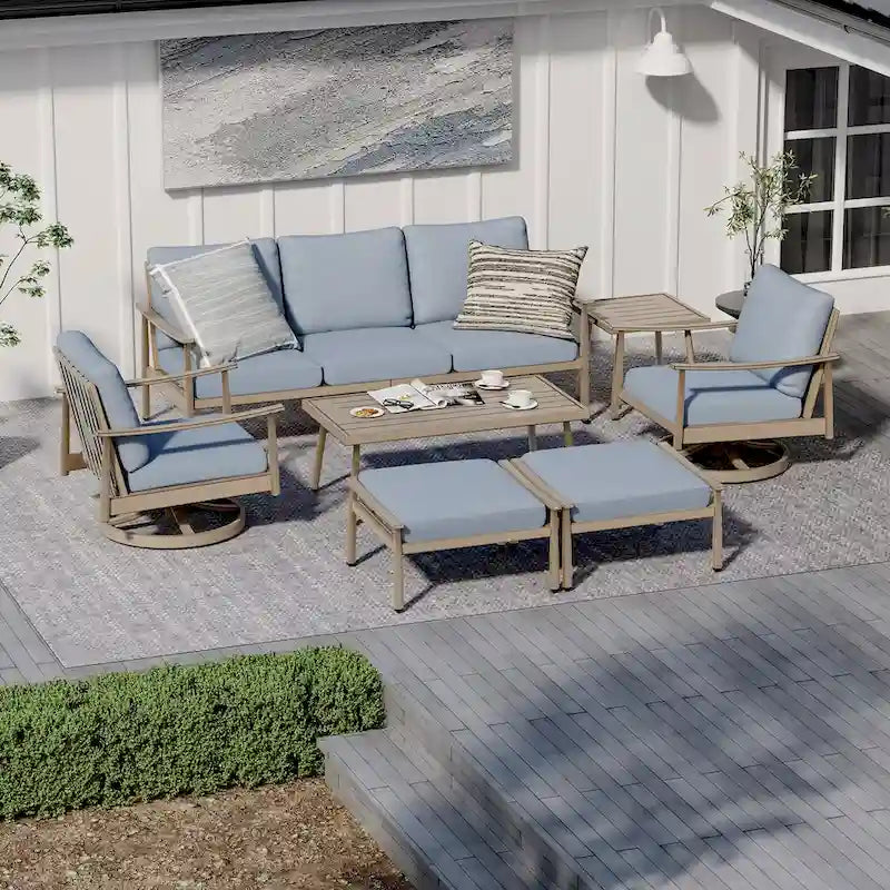 7-Piece Aluminum Patio Conversation Set, 3-Seat Outdoor Couch with Ottomans , 2 Swivel Chairsand Coffee Table
