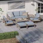 7-Piece Aluminum Patio Conversation Set, 3-Seat Outdoor Couch with Ottomans , 2 Swivel Chairsand Coffee Table