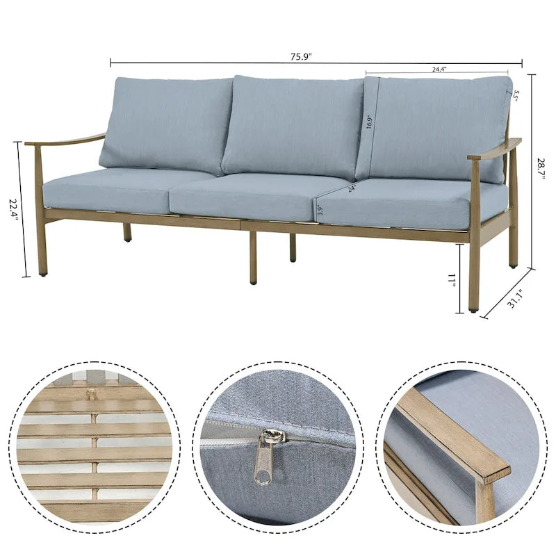 7-Piece Aluminum Patio Conversation Set, 3-Seat Outdoor Couch with Ottomans , 2 Swivel Chairsand Coffee Table