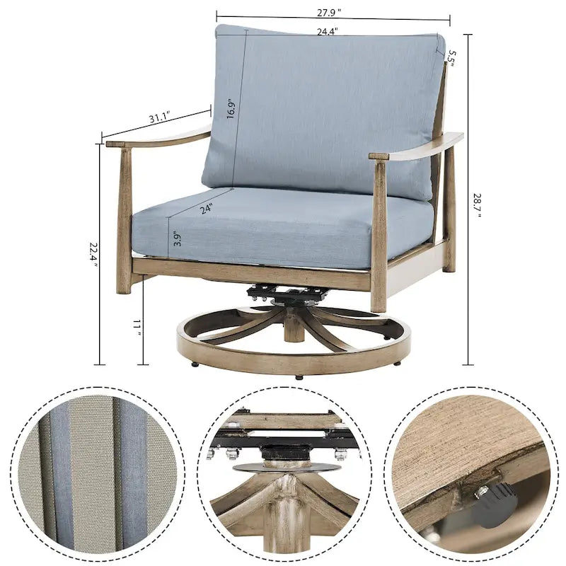 7-Piece Aluminum Patio Conversation Set, 3-Seat Outdoor Couch with Ottomans , 2 Swivel Chairsand Coffee Table