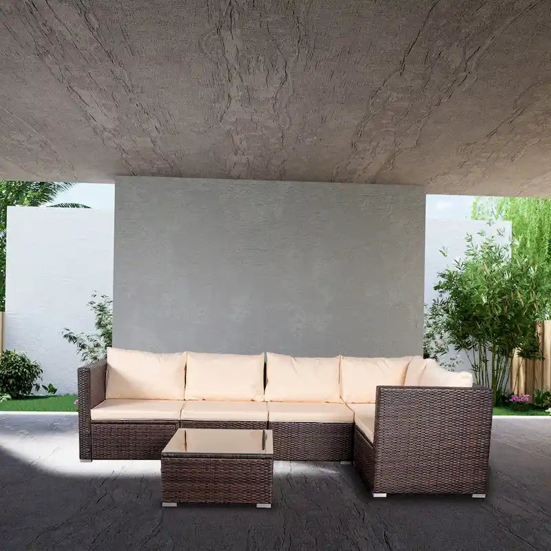 6-Piece Outdoor Rattan Patio Conversation Furniture Set for Backyard, Poolside