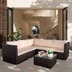 6-Piece Outdoor Rattan Patio Conversation Furniture Set for Backyard, Poolside