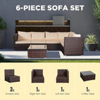 6-Piece Outdoor Rattan Patio Conversation Furniture Set for Backyard, Poolside
