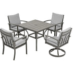 5-Piece Aluminum Patio Dining Set with 2 Swivel Dining Chairs and 2 Dining Chairs and Washable Cushions