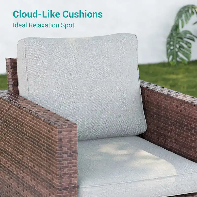 LIVOOSUN 3-Piece Patio Sofa Set Brown Rattan Swivel Rocking Chair Side Table