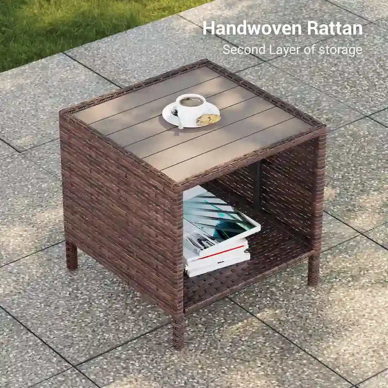LIVOOSUN 3-Piece Patio Sofa Set Brown Rattan Swivel Rocking Chair Side Table