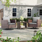 LIVOOSUN 3-Piece Patio Sofa Set Brown Rattan Swivel Rocking Chair Side Table