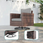 LIVOOSUN 3-Piece Patio Sofa Set Brown Rattan Swivel Rocking Chair Side Table