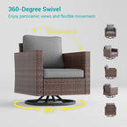 LIVOOSUN 3-Piece Patio Sofa Set Brown Rattan Swivel Rocking Chair Side Table