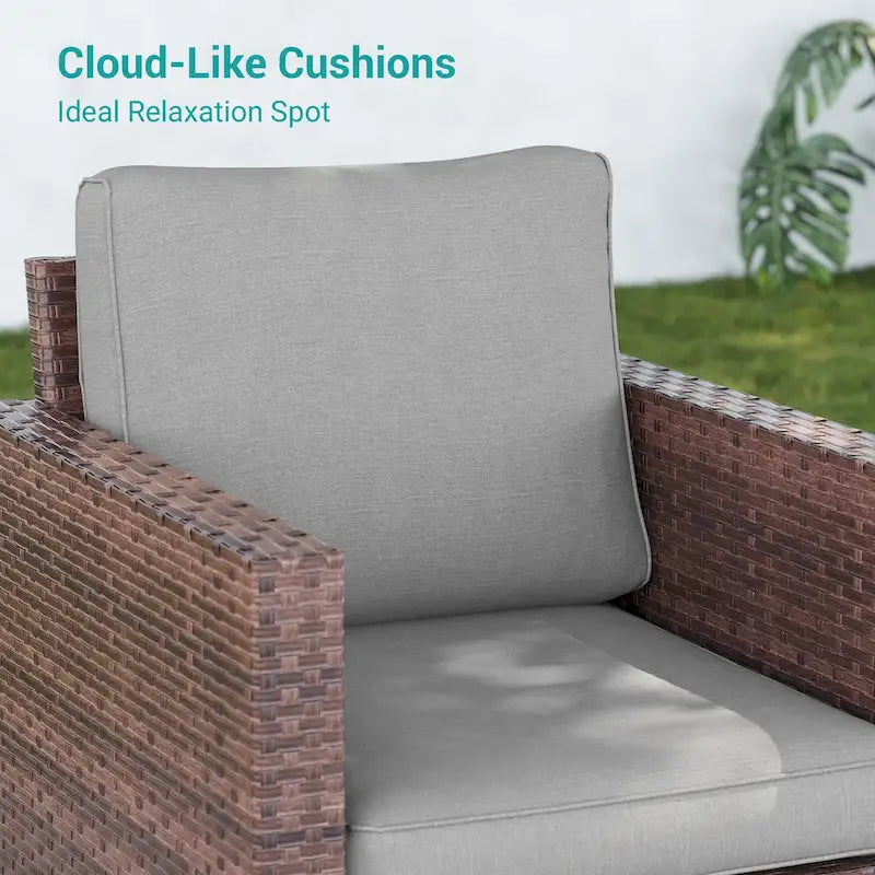 LIVOOSUN 3-Piece Patio Sofa Set Brown Rattan Swivel Rocking Chair Side Table
