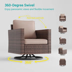 LIVOOSUN 3-Piece Patio Sofa Set Brown Rattan Swivel Rocking Chair Side Table