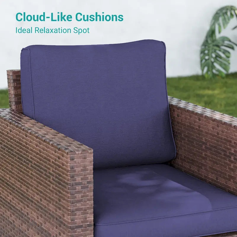 LIVOOSUN 3-Piece Patio Sofa Set Brown Rattan Swivel Rocking Chair Side Table