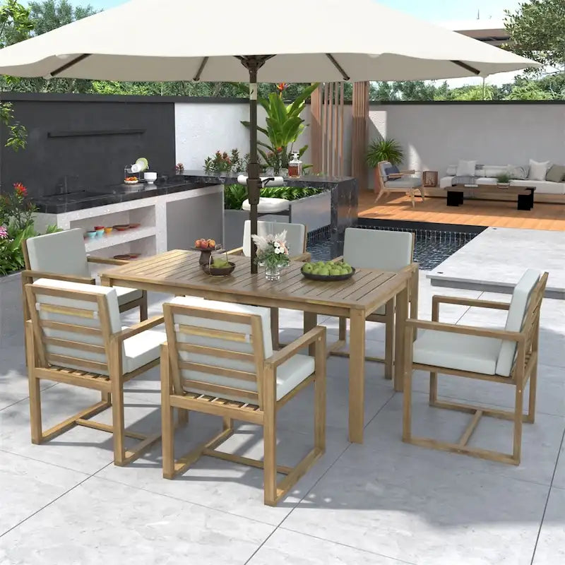 Outdoor Dining Table and Chair Set w/ and Removable Cushions for Patio