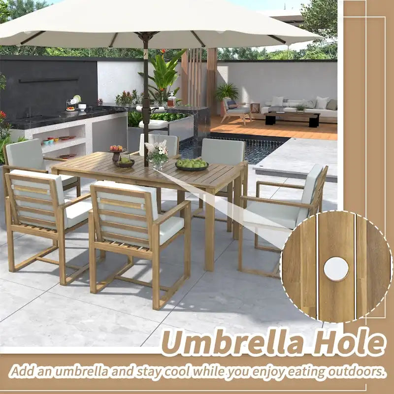 Outdoor Dining Table and Chair Set w/ and Removable Cushions for Patio