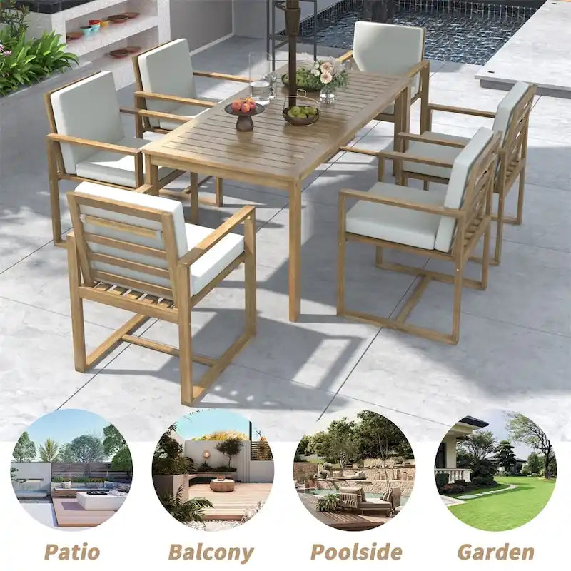 Outdoor Dining Table and Chair Set w/ and Removable Cushions for Patio