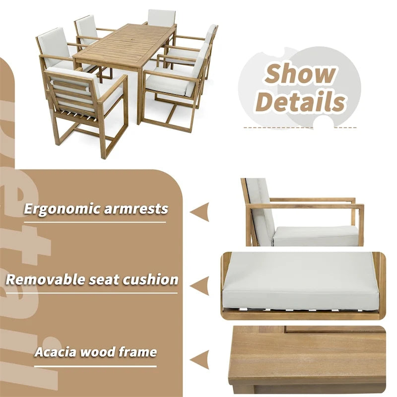 Outdoor Dining Table and Chair Set w/ and Removable Cushions for Patio