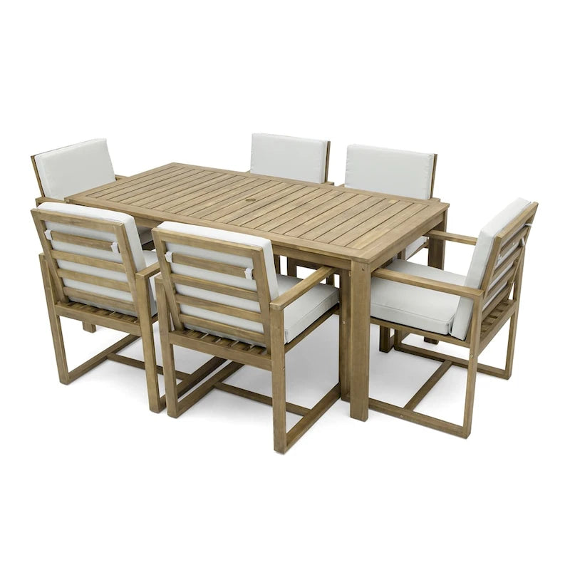 Outdoor Dining Table and Chair Set w/ and Removable Cushions for Patio