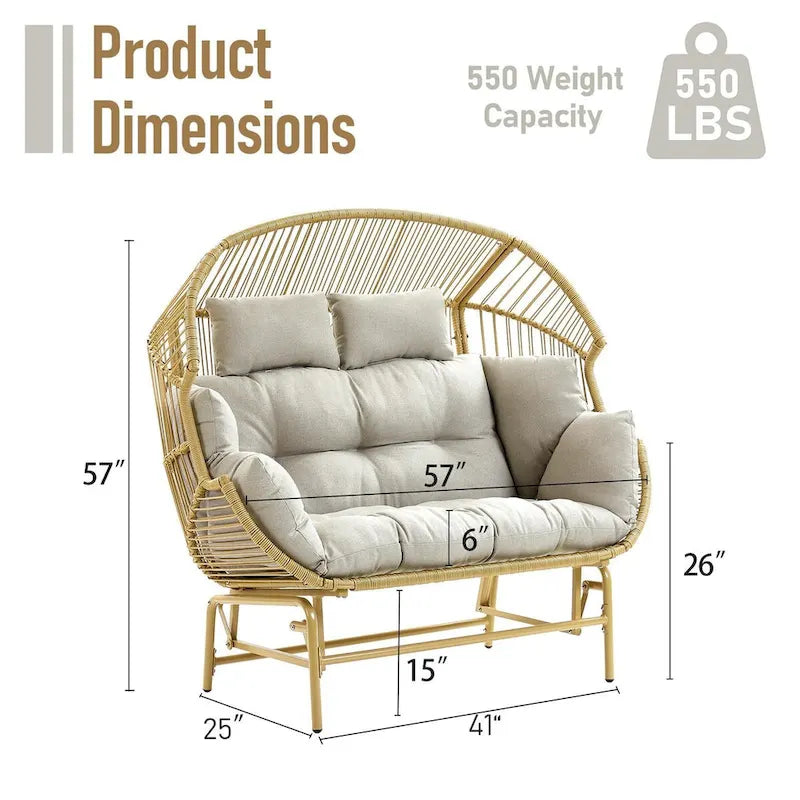 Outdoor Oversized Wicker Double Egg Chair w/ 7 Cushions - Yellow