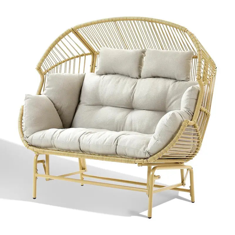 Outdoor Oversized Wicker Double Egg Chair w/ 7 Cushions - Yellow
