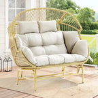 Outdoor Oversized Wicker Double Egg Chair w/ 7 Cushions - Yellow