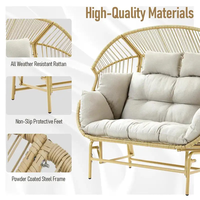 Outdoor Oversized Wicker Double Egg Chair w/ 7 Cushions - Yellow