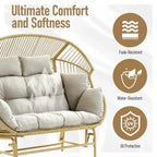 Outdoor Oversized Wicker Double Egg Chair w/ 7 Cushions - Yellow