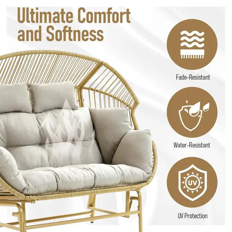 Outdoor Oversized Wicker Double Egg Chair w/ 7 Cushions - Yellow