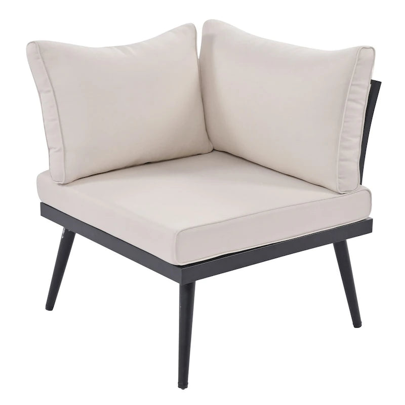 Beige 6-piece Acacia Wood Outdoor Sectional Sofa Set with Round Nesting Coffee Tables and Side Storage Shelf, Cushioned Seating