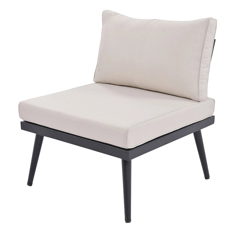 Beige 6-piece Acacia Wood Outdoor Sectional Sofa Set with Round Nesting Coffee Tables and Side Storage Shelf, Cushioned Seating