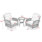 Set da 3 Poltrone da Esterno Girevoli e a Dondolo, Set Conversazione da Patio con Dondolo a 360 Gradi