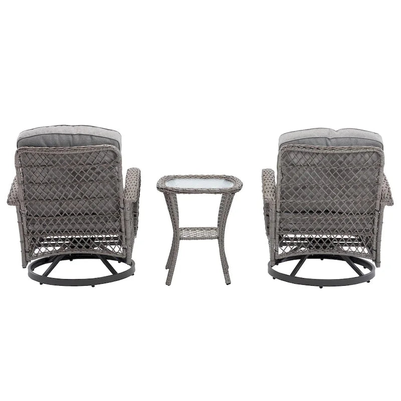 Set da 3 Poltrone da Esterno Girevoli e a Dondolo, Set Conversazione da Patio con Dondolo a 360 Gradi