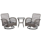 Set da 3 Poltrone da Esterno Girevoli e a Dondolo, Set Conversazione da Patio con Dondolo a 360 Gradi