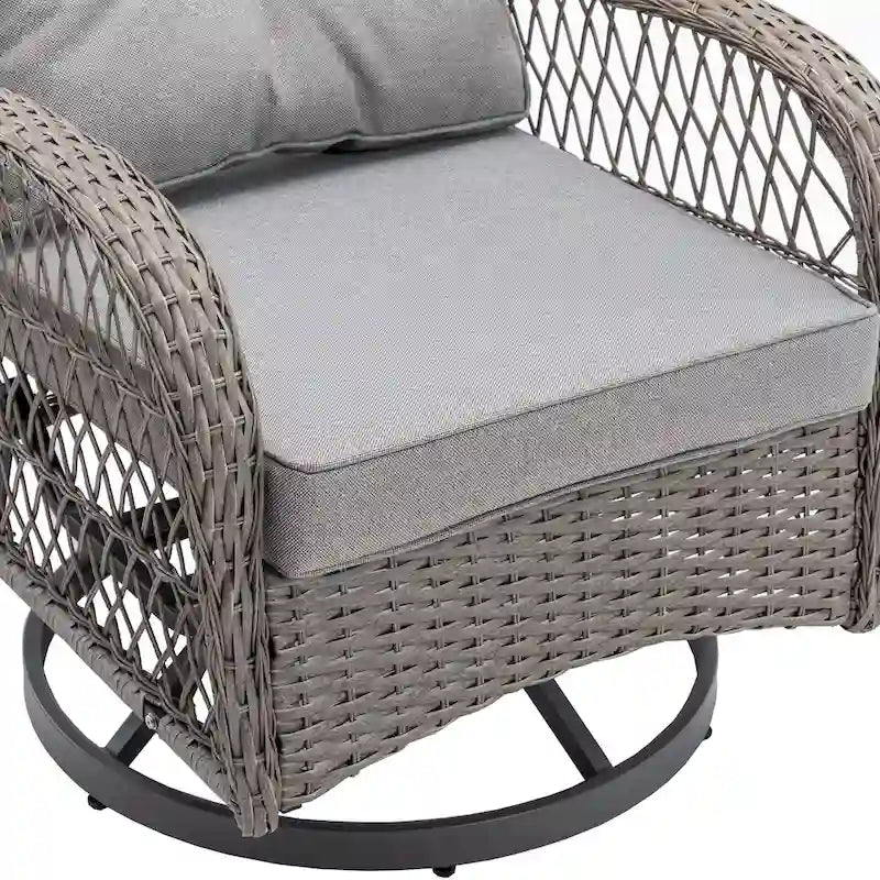 Set da 3 Poltrone da Esterno Girevoli e a Dondolo, Set Conversazione da Patio con Dondolo a 360 Gradi