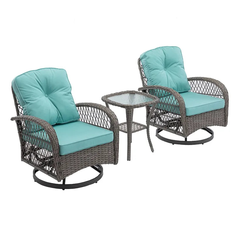 Set da 3 Poltrone da Esterno Girevoli e a Dondolo, Set Conversazione da Patio con Dondolo a 360 Gradi