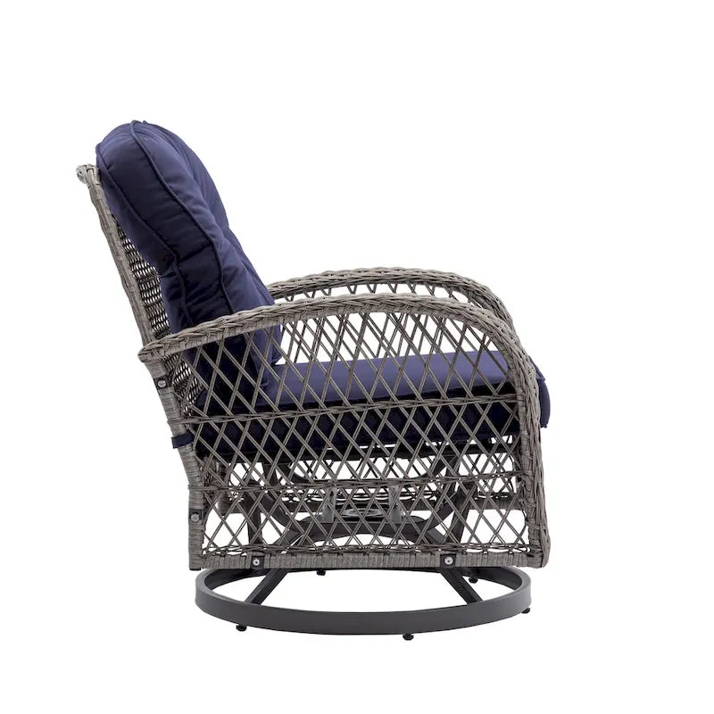 Set da 3 Poltrone da Esterno Girevoli e a Dondolo, Set Conversazione da Patio con Dondolo a 360 Gradi