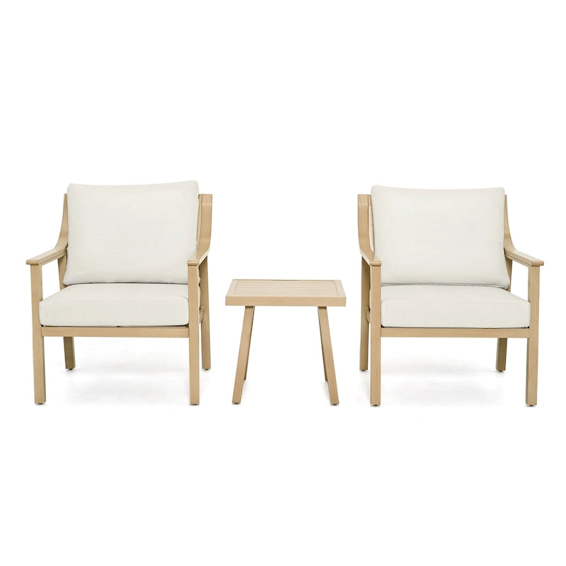 3-Piece Aluminum Patio Conversation Set with End Table and Cushions