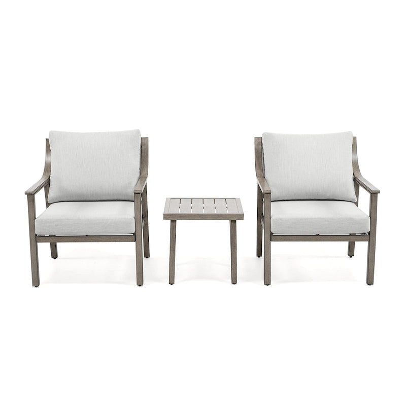 3-Piece Aluminum Patio Conversation Set with End Table and Cushions