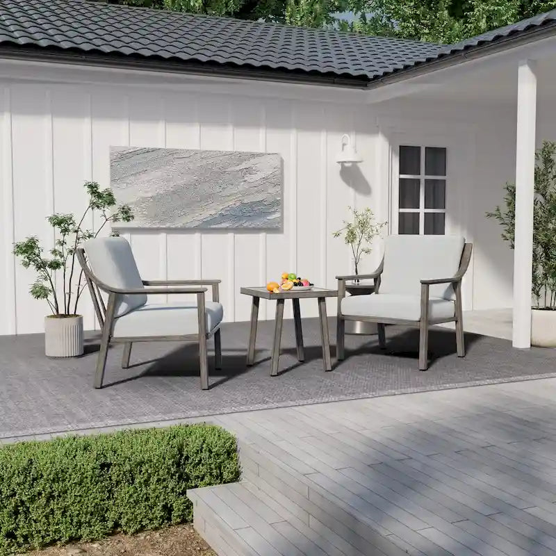 3-Piece Aluminum Patio Conversation Set with End Table and Cushions