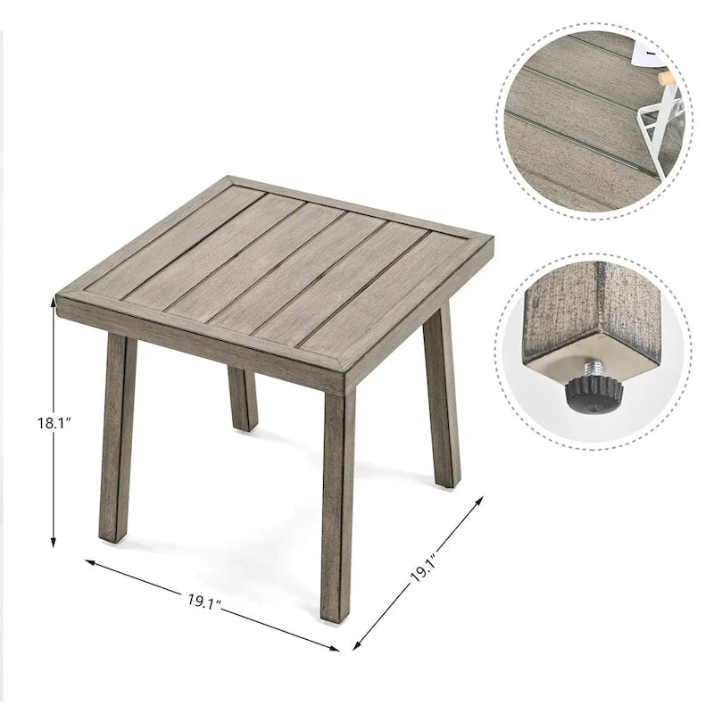 3-Piece Aluminum Patio Conversation Set with End Table and Cushions