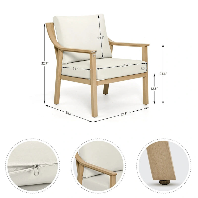 3-Piece Aluminum Patio Conversation Set with End Table and Cushions