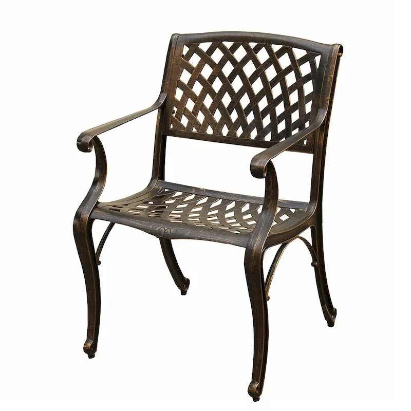 Outdoor Mesh Lattice 48 inch Bronze Round Dining Set with Four Chairs