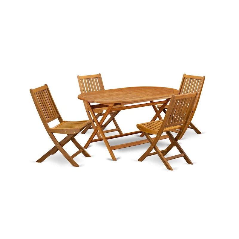 Outdoor Dining Set - Chairs with Slatted Back and Oval Table with Wood 4 legs - Natural Oil Finish (Pieces option)