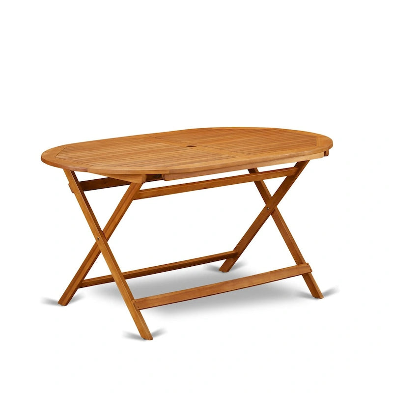 Outdoor Dining Set - Chairs with Slatted Back and Oval Table with Wood 4 legs - Natural Oil Finish (Pieces option)