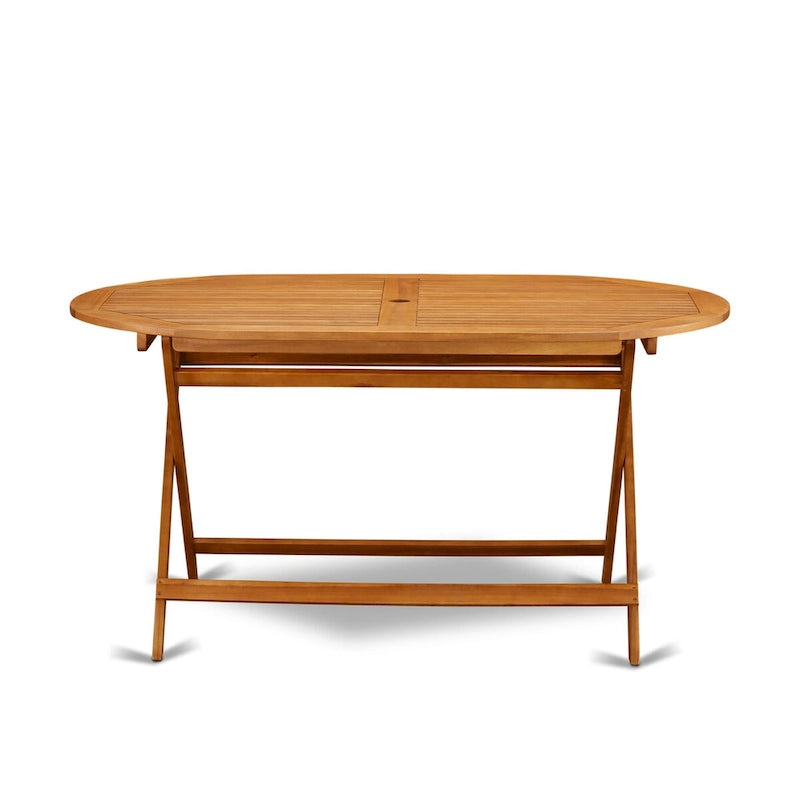 Outdoor Dining Set - Chairs with Slatted Back and Oval Table with Wood 4 legs - Natural Oil Finish (Pieces option)
