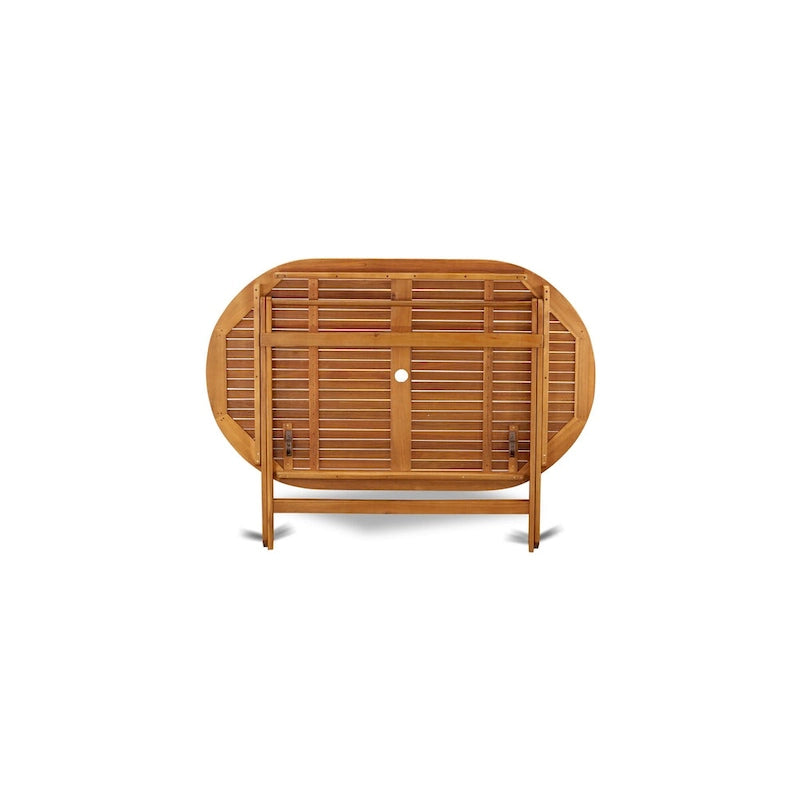 Outdoor Dining Set - Chairs with Slatted Back and Oval Table with Wood 4 legs - Natural Oil Finish (Pieces option)