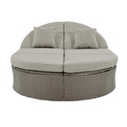 Outdoor Rattan Reclining Day Bed with Foldable Cup Trays for Lawn